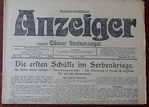 Rheinisch-Westfälischer Anzeiger zugleich Essener Stadtanzeiger. Nr. 206. 28. Juli 1914. Schlagze...