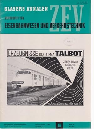 Imagen del vendedor de Trag- und Fhrungselemente im Rad-Schiene-System. . (u.a.) / In : Glasers Annalen. ZEV. Zeitschrift fr Eisenbahnwesen und Verkehrstechnik. Band 95. Nr. 5. Mai 1971. a la venta por Fundus-Online GbR Borkert Schwarz Zerfa