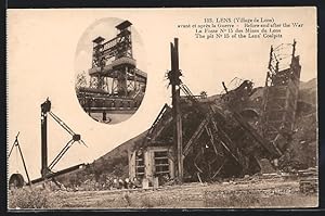 Carte postale Lens, Avant et après la Guerre, La Fosse No. 15 des Mines de Lens