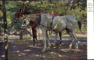 Bild des Verkufers fr Knstler Ansichtskarte / Postkarte Strtzel, Otto, Pferde im Schatten, braunes und weies Pferd zum Verkauf von akpool GmbH