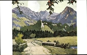 Künstler Ansichtskarte / Postkarte Hoess, Eug., L., Die weiße Wolke am Rubihorn, Brücke