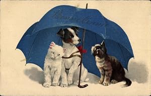 Ansichtskarte / Postkarte Regenschirm, Hund und Katzen