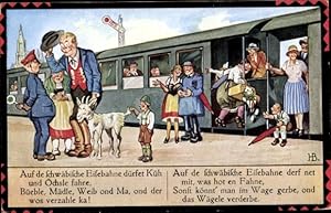 Künstler Ansichtskarte / Postkarte Boettcher, Hans, Auf de schwäbische Eisebahne dürfet Küh und Ö...