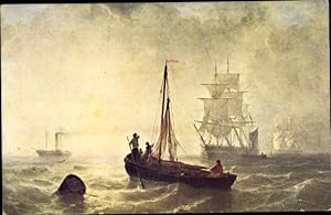 Künstler Ansichtskarte / Postkarte Meyer, J. N. L., Sonnenaufgang auf dem Meere, Fischerboot, Seg...