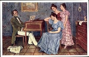 Künstler Ansichtskarte / Postkarte Reinelt, Franz Schubert am Klavier, Die Forelle, Frauen - BKWI...