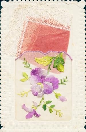 Seidenstick Ansichtskarte / Postkarte Blumen, Stiefmütterchen, Serviette