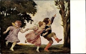 Künstler Ansichtskarte / Postkarte von Zumbusch, Ludwig, Das Vogelnest, zwei Mädchen und ein Junge