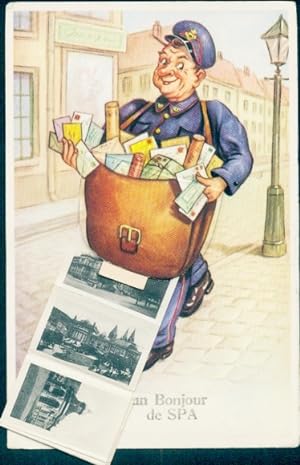 Leporello Ansichtskarte / Postkarte Spa Wallonien Lüttich, Briefträger, Gesamtansicht, Windmühle