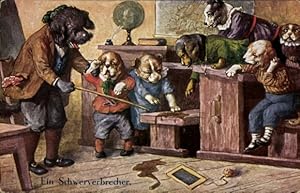 Künstler Ansichtskarte / Postkarte Thiele, Arthur, Vermenschlichte Hunde, Schwerverbrecher, Schul...