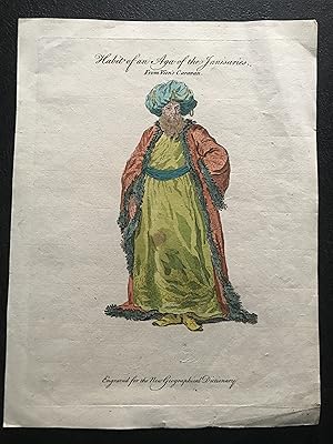 Habit of an Aga of the Janisaries. from Viens Caravan (antique hand colored engraving)