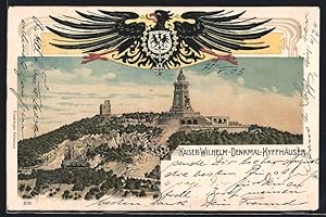 Lithographie Kyffhäuser, Panorama mit Kaiser Wilhelm-Denkmal, Preussischer Adler