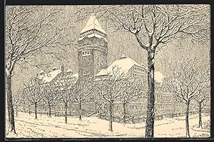 Bild des Verkufers fr Knstler-Ansichtskarte Dresden-Strehlen, Das neue Heim im Winter zum Verkauf von Bartko-Reher