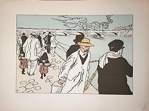 PÊCHEURS À LA LIGNE pour l'Estampe Moderne. Lithographie originale en couleurs.