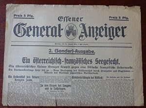 Essener General-Anzeiger. 2. (Sonder)-Ausgabe. 24. August 1914. Schlagzeile: Ein österreichisch-f...
