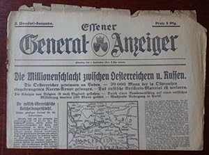 Essener General-Anzeiger. 2. (Sonder)-Ausgabe. 1. September 1914. Schlagzeile: Die Millionenschla...