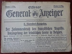 Essener General-Anzeiger. 2. (Sonder)-Ausgabe. 23. August 1914. Schlagzeile: Der Zusammenbruch de...