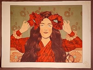 JEUNE FILLE AUX COQUELICOTS pour l'Estampe Moderne. Lithographie originale en couleurs.