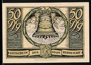 Bild des Verkufers fr Notgeld Rudolstadt 1922, 50 Pfennig, Glocke mit Engeln und Wappen, Friedrich v. Schiller-Lied von der Glocke zum Verkauf von Bartko-Reher