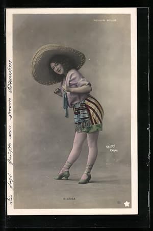 Foto-Ansichtskarte Walery, Paris: Schauspielerin Bianca mit grossem Hut