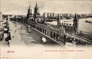 Ansichtskarte / Postkarte Berlin Friedrichshain Kreuzberg, Oberbaumbrücke, elektrische Hochbahn
