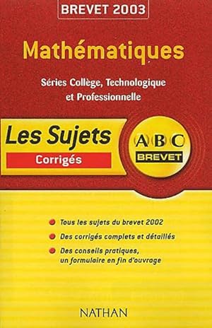 Math matiques Brevet Corrig s 2003 - Chantal Carruelle