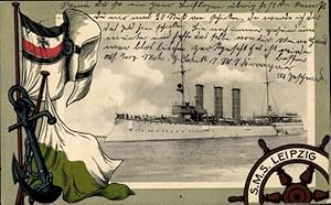 Ansichtskarte / Postkarte Deutsches Kriegsschiff, S.M.S. Leipzig, Kaiserliche Marine, Fahne - Mar...
