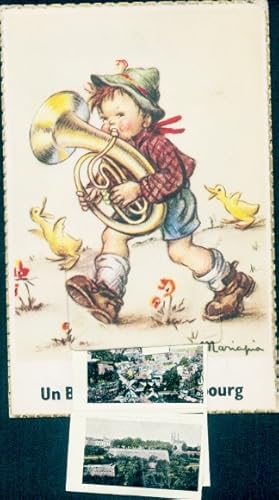 Leporello Künstler Ansichtskarte / Postkarte Luxemburg Luxembourg, Musizierendes Kind, Denkmal, B...