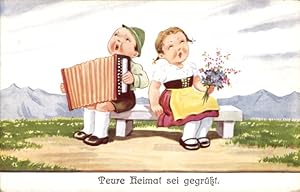 Ansichtskarte / Postkarte Teure Heimat sei gegrüßt, Singende Kinder, Akkordeon - EAS 9/75