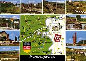 Landkarten Ansichtskarte / Postkarte Zonengrenze, innerdeutsche Grenze, Hessen, Thüringen, Herles...
