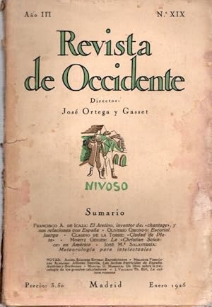 Bild des Verkufers fr Revista de Occidente. Enero 1925 - N XIX . zum Verkauf von Librera Astarloa