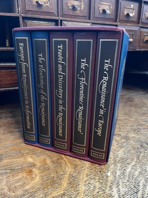 Image du vendeur pour The Story Of The Renaissance: Folio Society Box Set: The Florentine Renaissance, The Flowering of the Renaissance, The Renaissance in Europe, Europe from Renaissance to Reformation, Travel and Discovery in the Renaissance (5 vol set complete) mis en vente par Kennys Bookstore