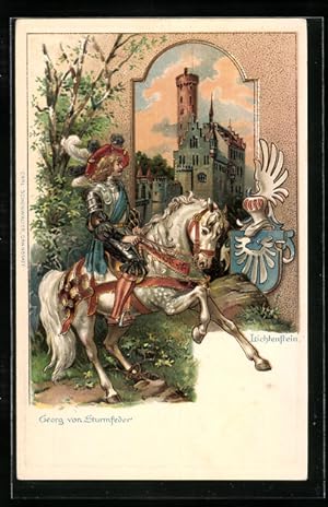 Bild des Verkufers fr Ansichtskarte Mrchen Lichtenstein, Georg von Sturmfeder zu Pferd zum Verkauf von Bartko-Reher