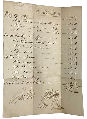 A small handwritten bill for kitchen items repaired by John Pettit to Lady Lothian