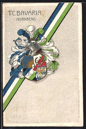 Künstler-Ansichtskarte Nürnberg, T. C. Bavaria, Ritterhelm mit Studentenwappen