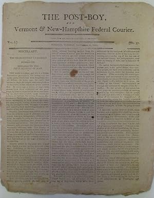 The Post-Boy, and Vermont and New Hampshire Federal Courier. September 10, 1805. Vol. 1, No. 37