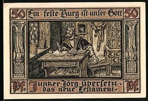 Bild des Verkufers fr Notgeld Eisenach 1921, 50 Pfennig, Junker Jrg bersetzt das neue Testament, Stadtwappen zum Verkauf von Bartko-Reher