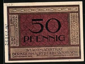 Bild des Verkufers fr Notgeld Ansbach 1918, 50 Pfennig, Der Teufel auf schwarzem Fohlen holt den Mann zum Verkauf von Bartko-Reher