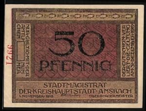 Bild des Verkufers fr Notgeld Ansbach 1918, 50 Pfennig, Der Teufel auf schwarzem Fohlen holt einen Mann zum Verkauf von Bartko-Reher