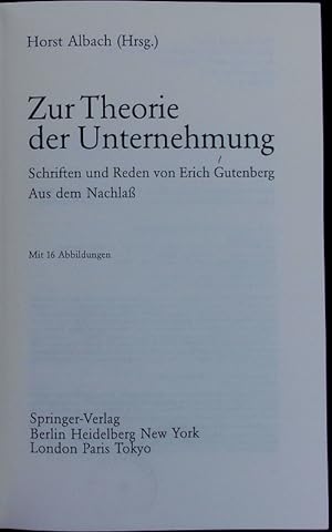 Seller image for Zur Theorie der Unternehmung. for sale by Antiquariat Bookfarm