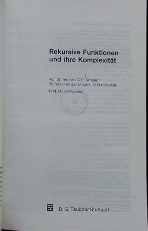 Imagen del vendedor de Rekursive Funktionen und ihre Komplexitt. a la venta por Antiquariat Bookfarm