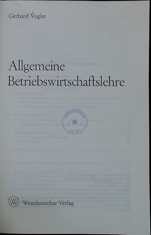 Bild des Verkufers fr Allgemeine Betriebswirtschaftslehre. zum Verkauf von Antiquariat Bookfarm