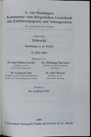 Imagen del vendedor de Erbrecht. Einleitung zu  1922 ff,  1922 - 2063. a la venta por Antiquariat Bookfarm