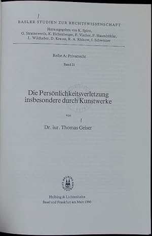 Seller image for Die Persnlichkeitsverletzung insbesondere durch Kunstwerke. for sale by Antiquariat Bookfarm