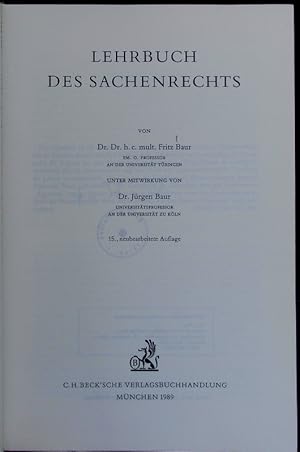 Seller image for Lehrbuch des Sachenrechts. for sale by Antiquariat Bookfarm