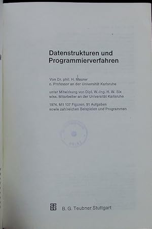 Bild des Verkufers fr Datenstrukturen und Programmierverfahren. zum Verkauf von Antiquariat Bookfarm