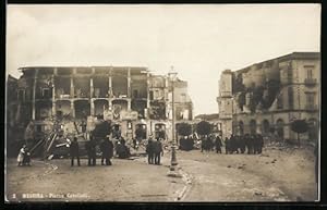 Ansichtskarte Messina, Zerstörte Häuser am Piazza Cavallotti nach dem Erdbeben