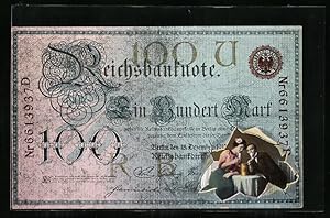Ansichtskarte Reichsbanknote, Ein Hundert Mark, Prosit Neujahr