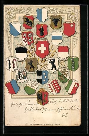 Ansichtskarte Zürich, Schweizer Wappen, Luzern, Bern, Uri