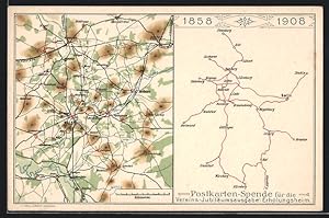 Ansichtskarte Walsrode, Landkarte von 1858 und von 1908, Postkarten-Spende Vereins Jubiläumsausga...