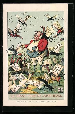 Künstler-Ansichtskarte John Bull füttert seine Freunde, Propaganda 1. Weltkrieg